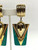 1980s Gold & Green Retro Art Deco Style Pendent Earrings