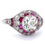 Art Deco Inspired Old European Cut Diamond Ruby Platinum Engagement Ring
