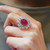 3.63 Carat Fancy White Diamond 5.97 Carat Vivid Red Sugar Loaf Ruby Unique Ring