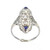 Art Deco Three-Diamond Sapphire Accent Cocktail Ring 18 Karat White Gold