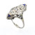 Art Deco Three-Diamond Sapphire Accent Cocktail Ring 18 Karat White Gold