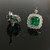 20th Century Colombian Emerald Old Cut Diamond Cluster Earrings Platinum Signed