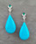 Art Deco Style Diamond Gold Green Enamel Natural Turquoise Plain Drop Earrings