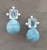 Sky Blue Topaz White Gold Pearls Engraved Round Drop Aquamarine Stud Earrings