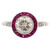 Art Deco Revival 1.12 Carat Diamond Ruby Platinum Halo Ring Estate Fine Jewelry