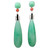 Art Deco Style Engraved Jade Coral Gold Diamonds Black Enamel Flat Drop Earrings