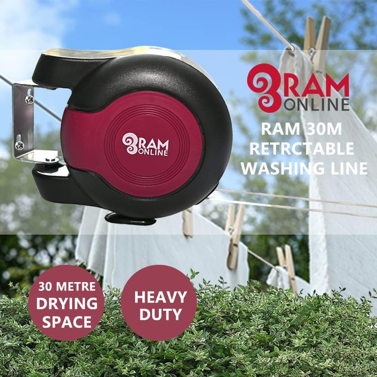 Ram® 30 metre Retractable Reel Clothes Line