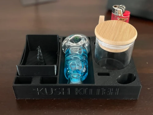 Kush Kitteh The Daily Driver 3D-printed open desktop stash box tray featuring a central removable debowler ashtray.
