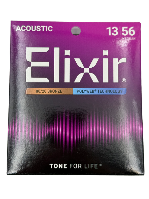 Elixir 11100 80/20 Bronze Acoustic Guitar Strings with POLYWEB. Medium 13-56