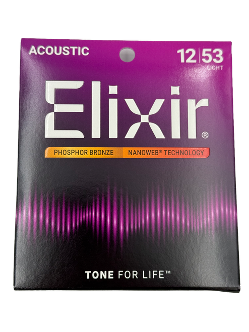 Elixir 16052 Phosphor Bronze Acoustic Guitar Strings with NANOWEB. Light 12-53