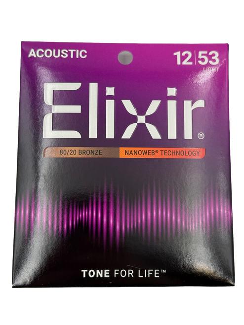 Elixir 11052 80/20 Bronze Acoustic Guitar Strings with NANOWEB. Light 12-53