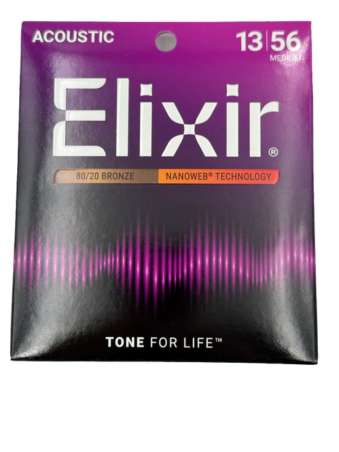 Elixir 11102 80/20 Bronze Acoustic Guitar Strings with NANOWEB. Medium 13-56