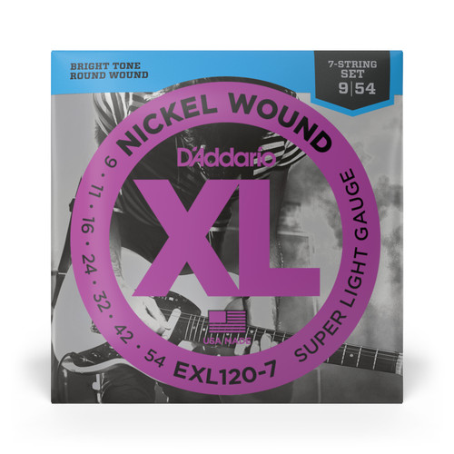 D'Addario EXL120-7 7-String XL Nickel Wound Electric Guitar Strings Super Light 9-54