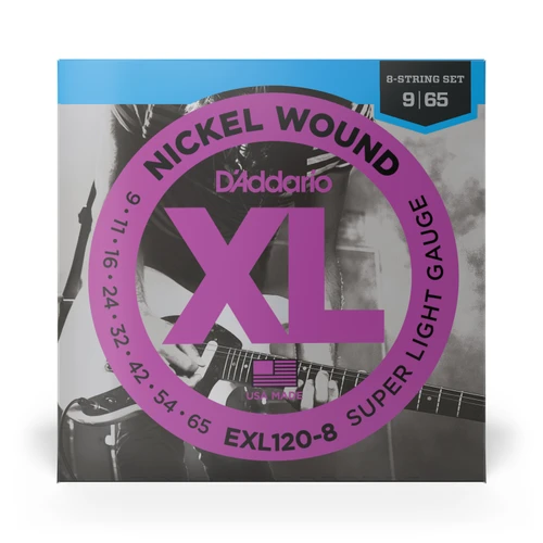 D'Addario EXL120-8 8-String XL Nickel Wound Electric Guitar Strings Super Light 9-65