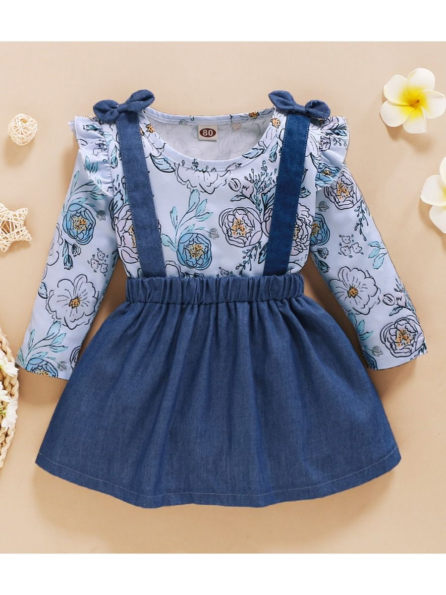 Matching Suspender Denim Skirt Set
