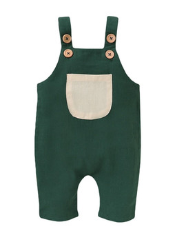 Baby Boy Green Plain Pocket Overall Pants