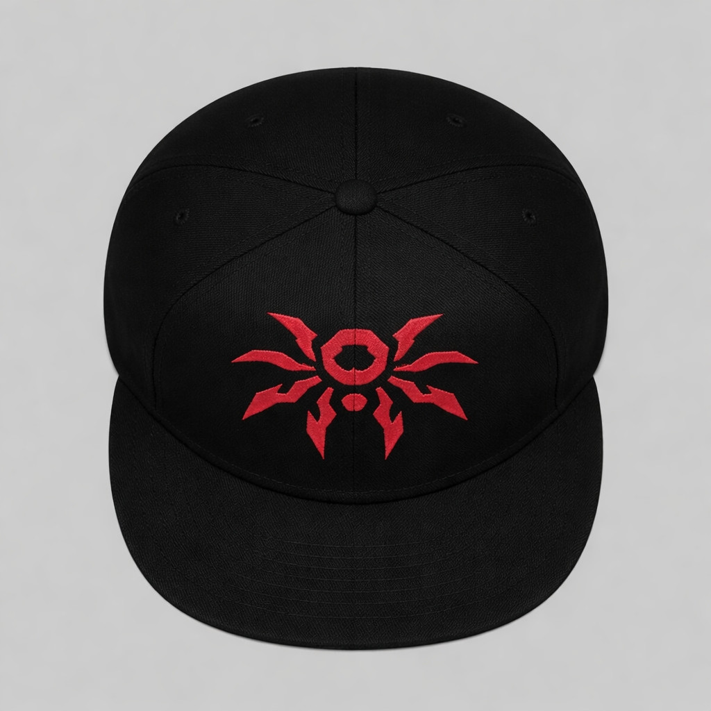 Poison Spyder Icon New-Era Snapback Flatbill - Black, black snapback cap with red Poison Spyder logo embroidered on the front