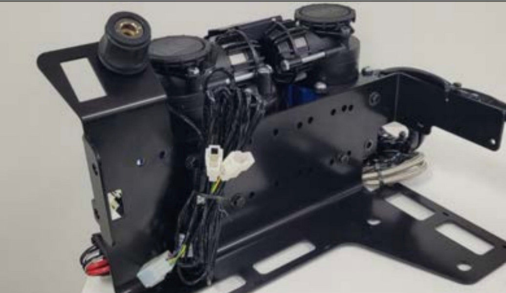 ARB Compressor Mounting Bracket for Toyota Tacoma 2024+, black metal mounting frame with electrical wiring and compressor contacts.