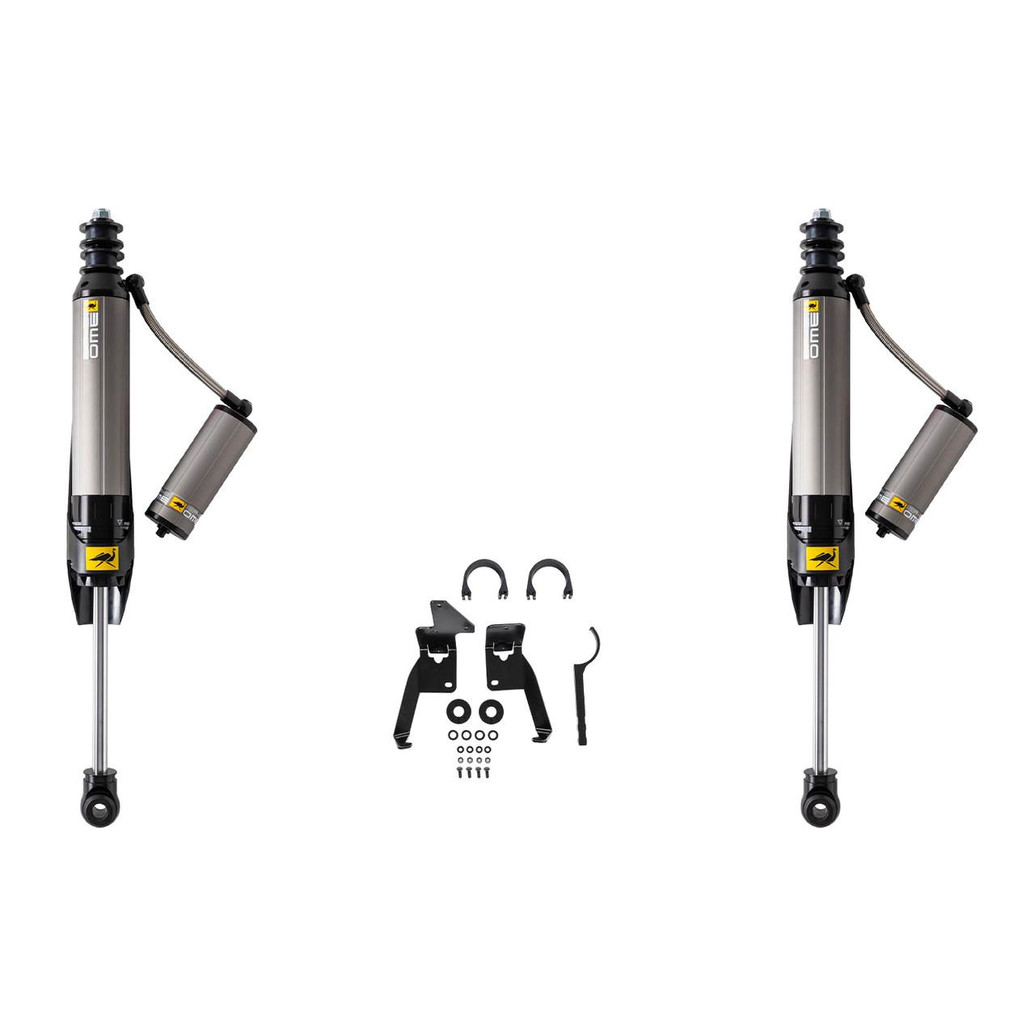 Old Man Emu BP-51 Kit for Toyota 4Runner (2025+), rear 0 inch/0 lb suspension shocks with mounting hardware and brackets.