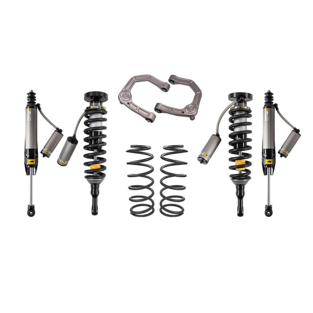 Old Man Emu BP-51 Suspension Kit w/FB UCA for 4Runner 2025+, front 3-inch/0-pound, rear 0-inch/0-pound, suspension components displayed for off-road vehicle upgrade.