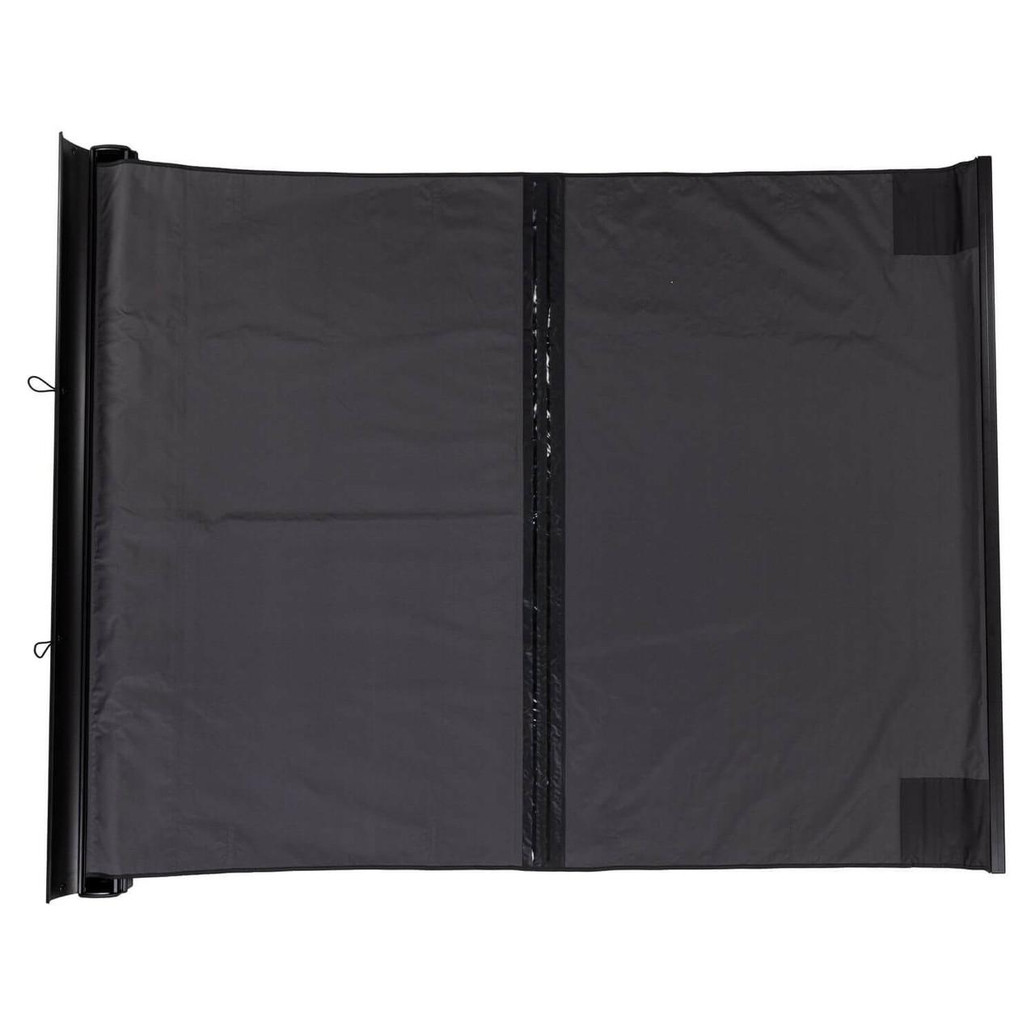 ARB Hard Case Awning with Light, black awning with integrated LED light for outdoor camping and vehicle use.