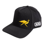 Old Man Emu Performance Baseball Cap 217770, black baseball cap with yellow origami bird logo and ARB embroidered patch on the side.