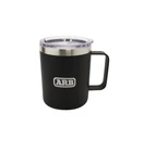 ARB Insulated Camper Mug 11oz 2170194, black tumbler with clear lid and stainless steel rim, featuring durable handle and logo.
