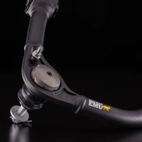 Old Man Emu Upper Control Arm UCA0037, close-up of black control arm with metallic ball joint and branding, isolated against black background.