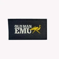 Old Man Emu Embroidered Patch 3.5 inches with logo and yellow emu bird on black fabric.