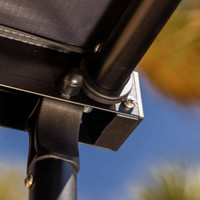 ARB Hard Case Awning with Light, close-up of the mounting bracket and support pole for secure attachment.