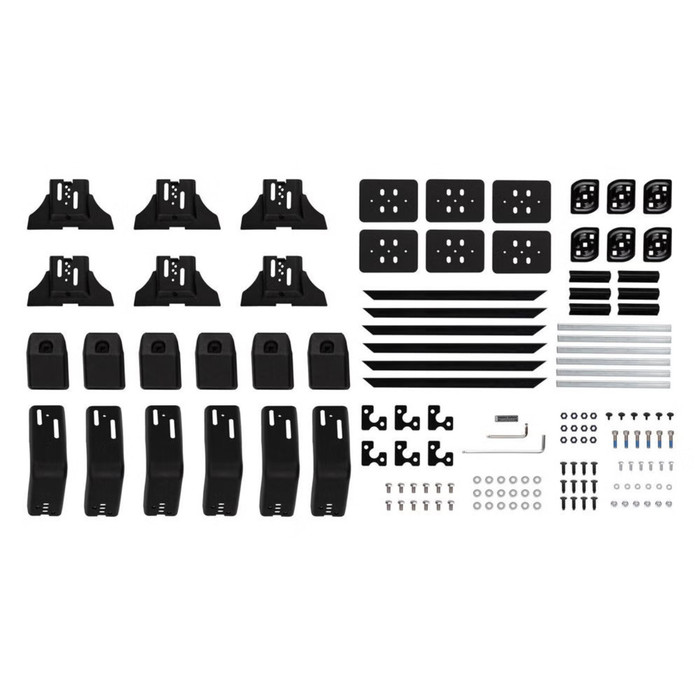 ARB BASE Rack Gutter Mount Kit H2 with 6 Legs, flat packed black mounting components and hardware for vehicle rack installation.