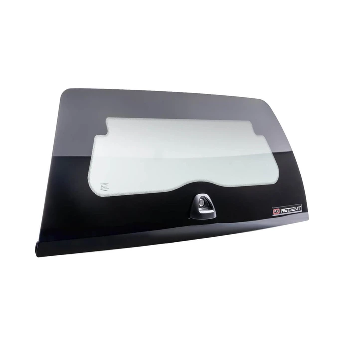 ARB Ascent Rear Door Glass Assembly 668AC024SP, black and gray auto rear door window with a tinted glass design.