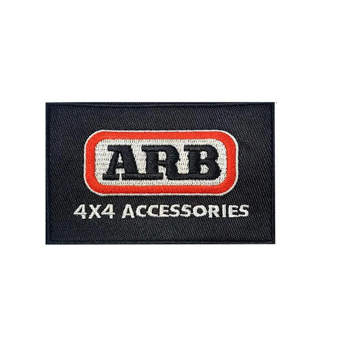 ARB Embroidered Patch 3.5 inches wide, featuring the ARB logo with bold black letters inside a red bordered white rectangle, and the text '4x4 Accessories' below in white on a black fabric background.