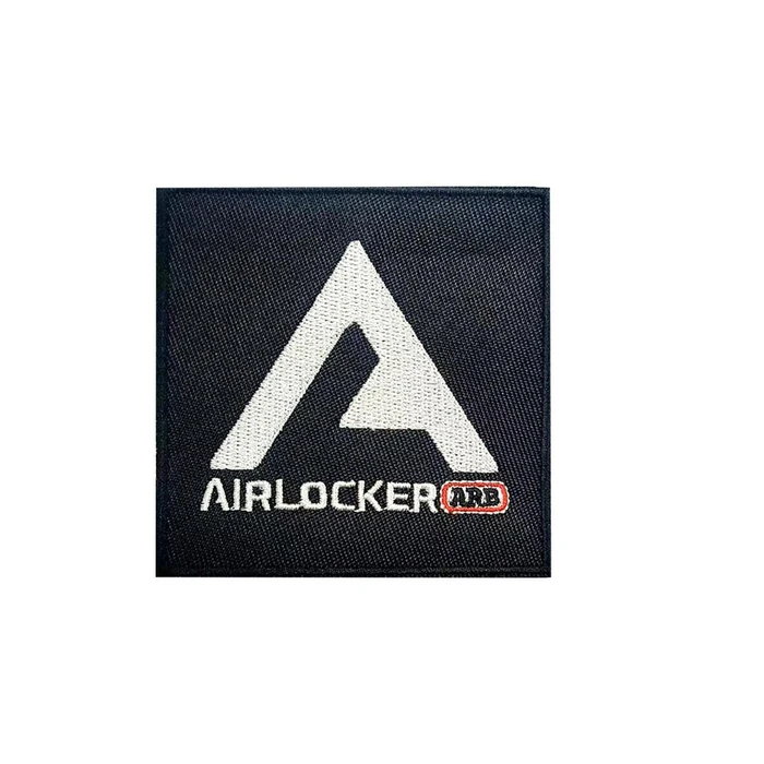 ARB Air Locker Embroidered Patch 3x3 inches, black fabric patch with white embroidered ARB logo and text, featuring a red outlined ARB logo.