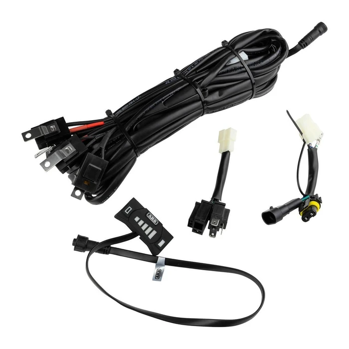 ARB Intensity Solis Wiring Loom SJBHARN2, flexible black wiring harness with multiple connectors for vehicle lighting systems.
