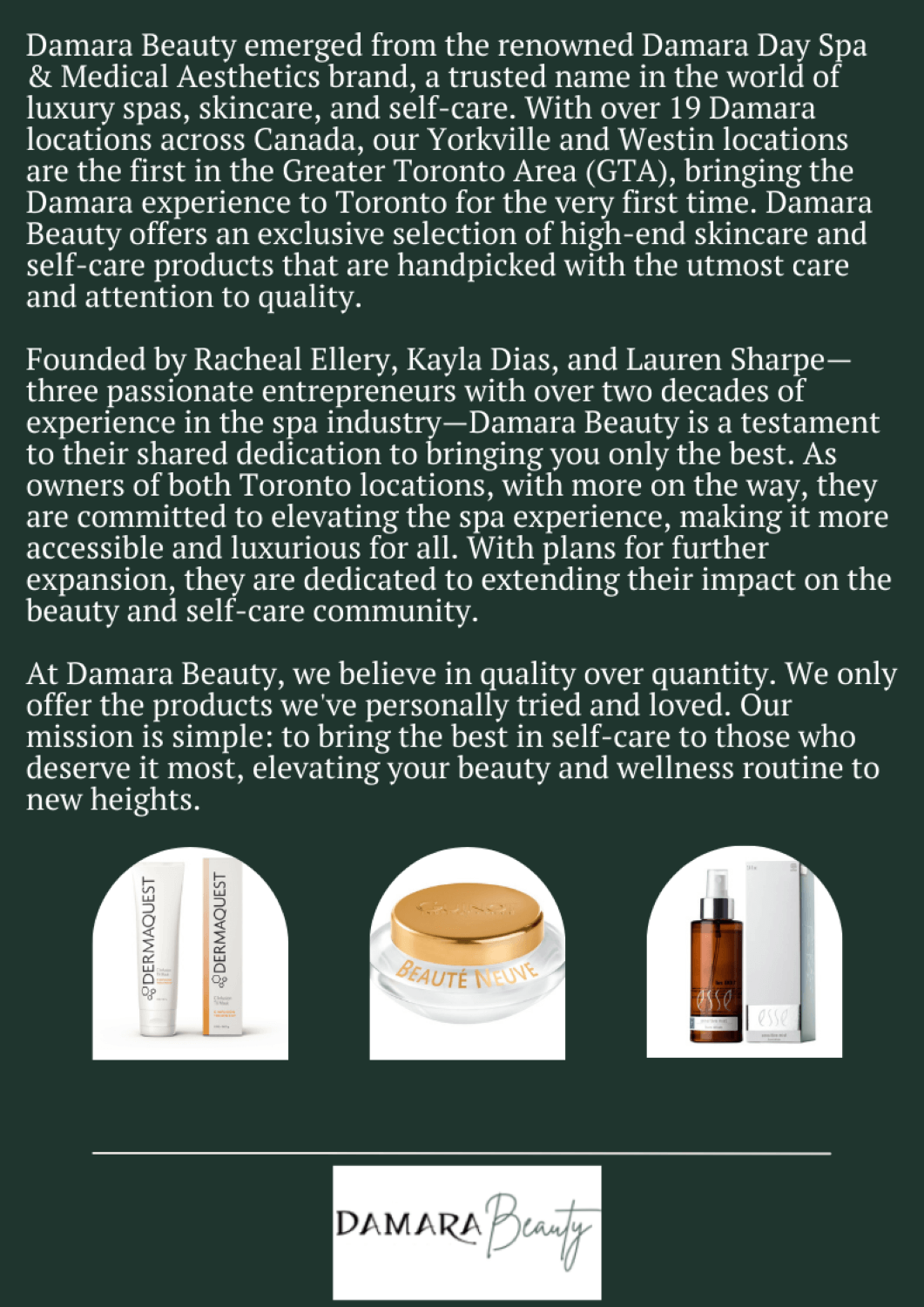 Beauty products by Damara Spa Toronto