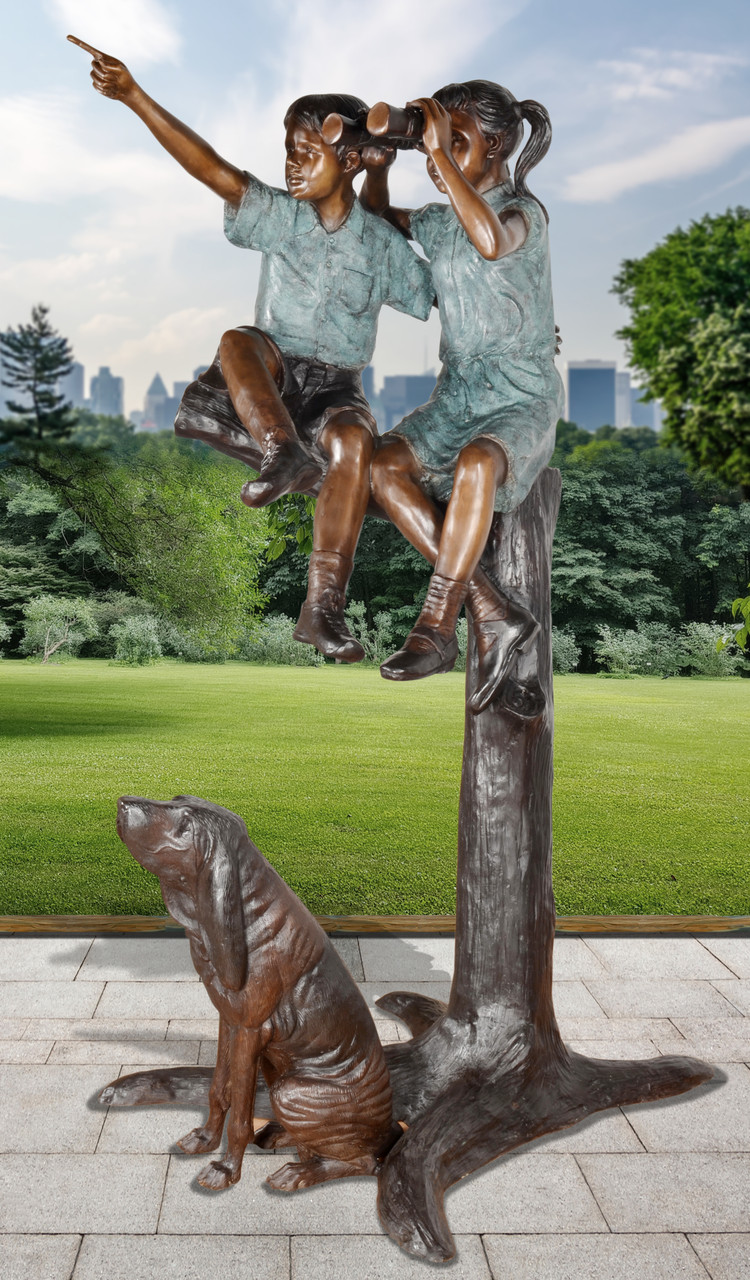 Two Children with Binoculars and Dog 74 Inches Tall - World of Decor