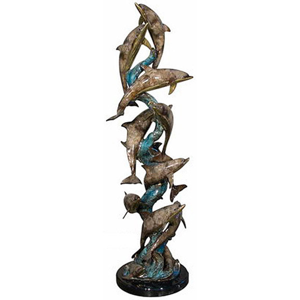 Twelve Dolphins on Marble Base in Special Patina - World of Decor