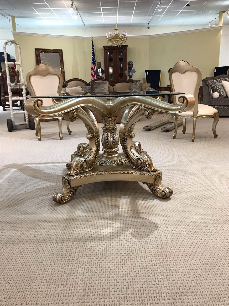 Anglia 72 Round Pedestal Dining Table with Glass Top-Platine