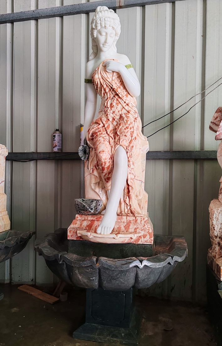 Multi Color Milk Marble Lady Fountain H70.9 Inches Ge21425 - World of Decor
