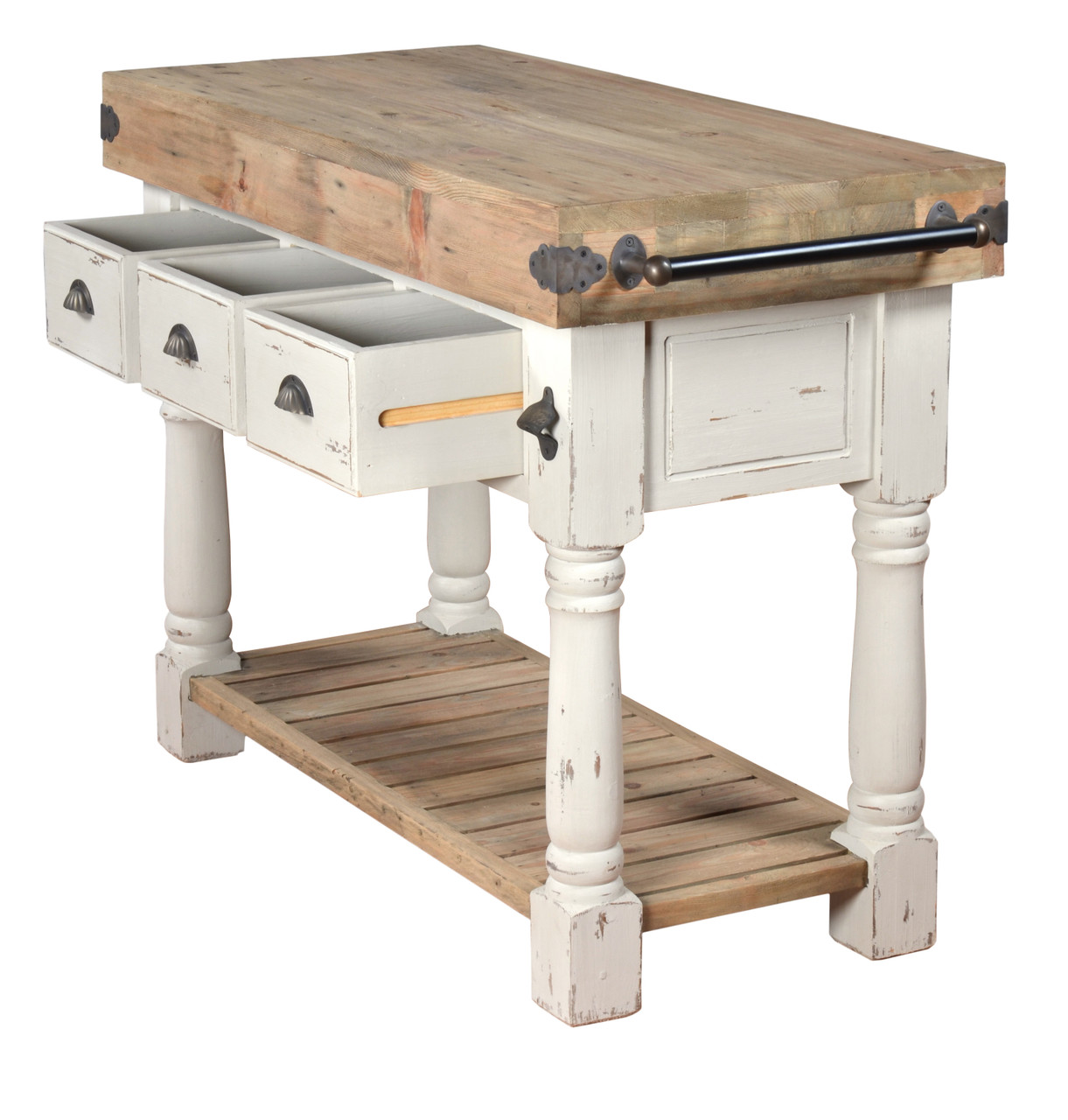 Farmhouse Island Work Console White Chalk and Natural - World of Decor