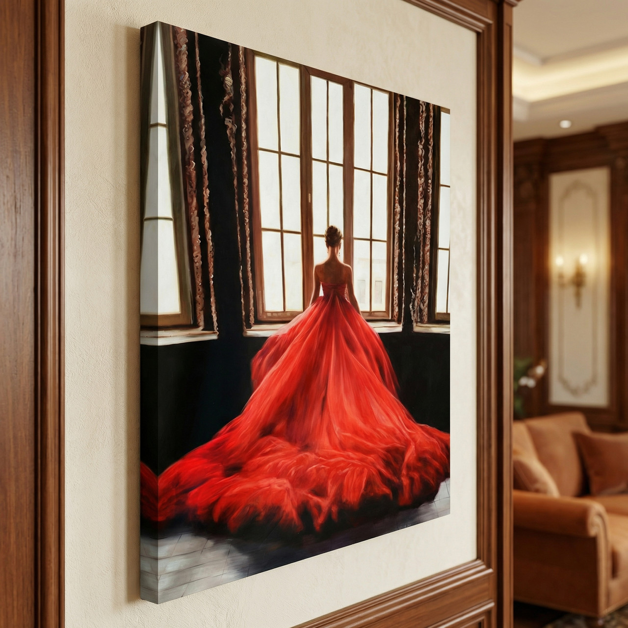Red Dress in Window Gallery Wrap by Le Beau Giclee Red Dress in Window Gallery Wrap by Le Beau Giclee