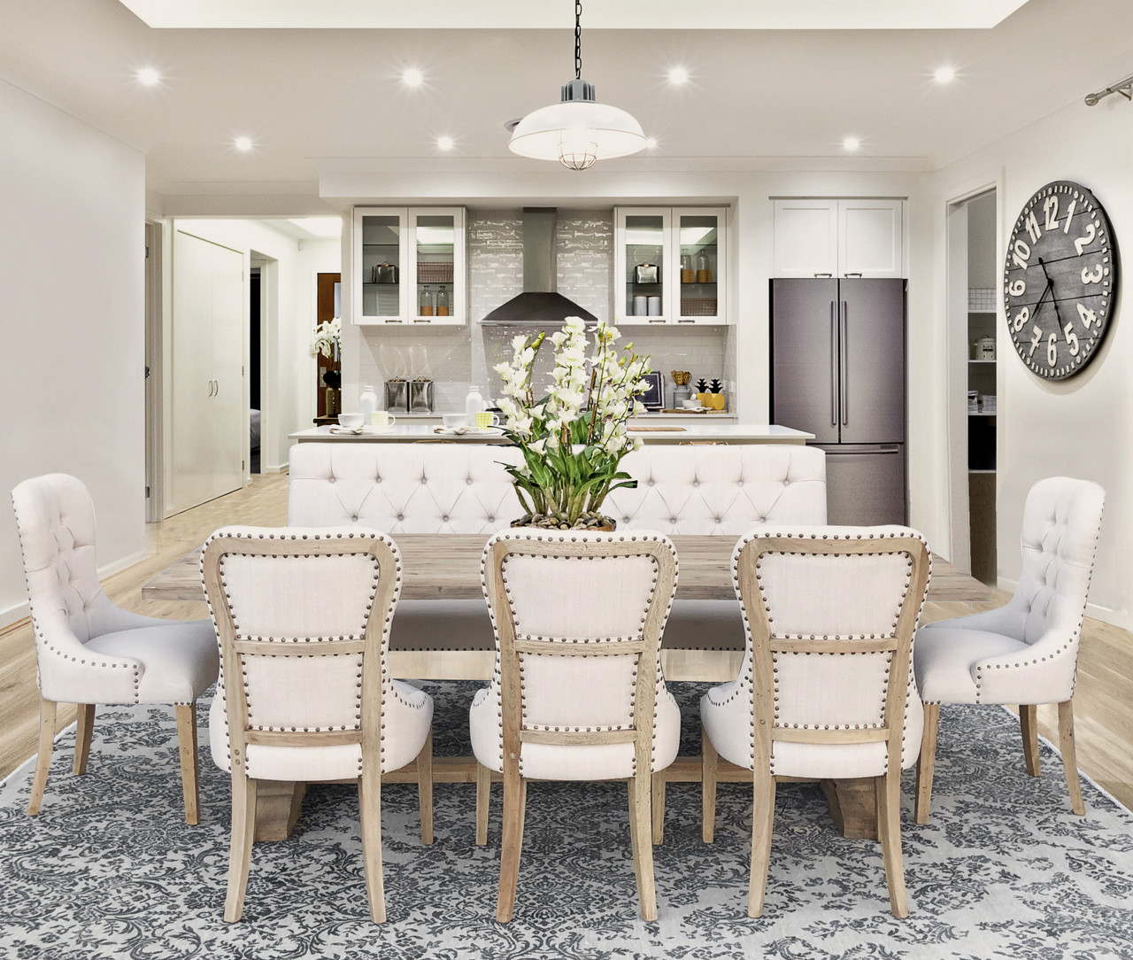 Farmhouse White Dining Benches 6-Foot Table Set Farmhouse Style