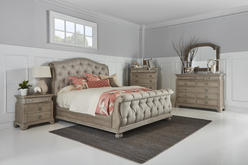 Shoals Collection Eastern King Size Uph Tufted Sleigh Bed