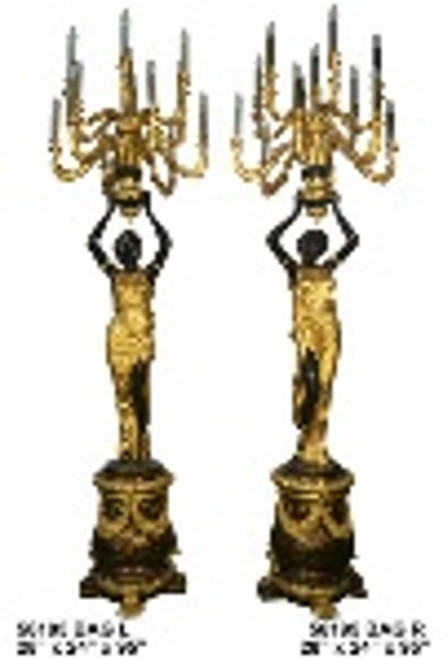 Pair Black and Gold Lady Candlestick on Base 12024784