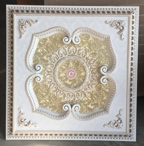 French White and Gold Square Chandelier Fan Ceiling Medallion