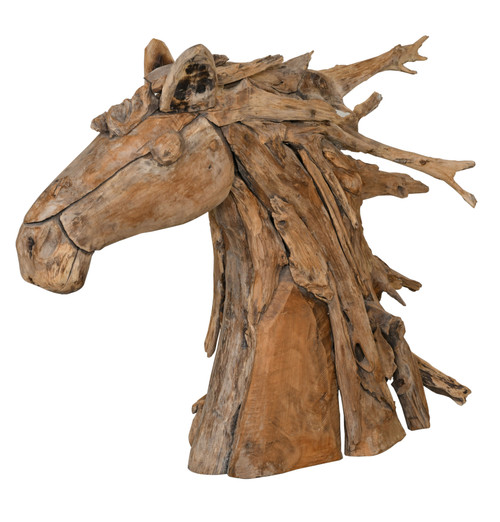 Teak Horse Bust Decorative Sculpture 30"H