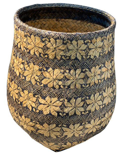 Handpainted Woven Basket with Floral Design