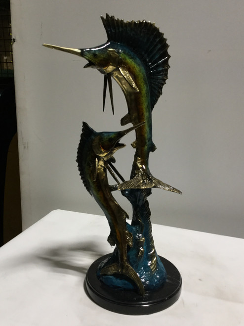 Two Swordfish Bronze in Special Patina 21in Room Scene