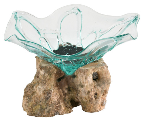 Wide Glass Bowl on Wood 25 cm